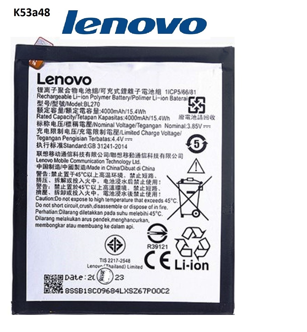 Lenovo K6 Note Pil Batarya  K53a48 BL270