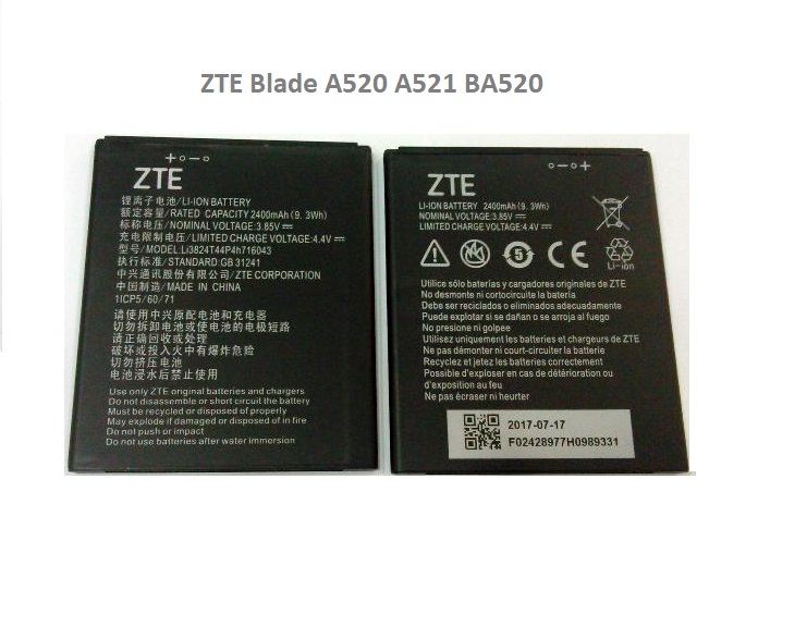 ZTE Blade A520 A521 BA520 Batarya Pil Li3824T44P4h716043 2400 mAh - Görsel 2