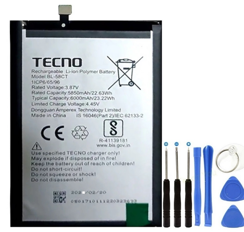Tecno Spark 7 KF6 Pil Batarya BL-58CT+Tamir Set 6000 mAh